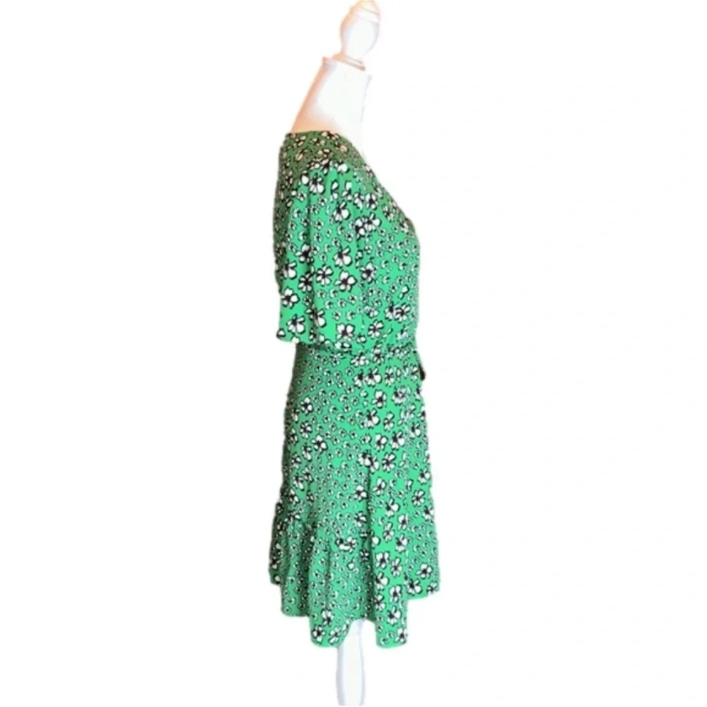 TOPSHOP Bright Green with White Floral Print Dress Size 6 - Picture 6 of 8